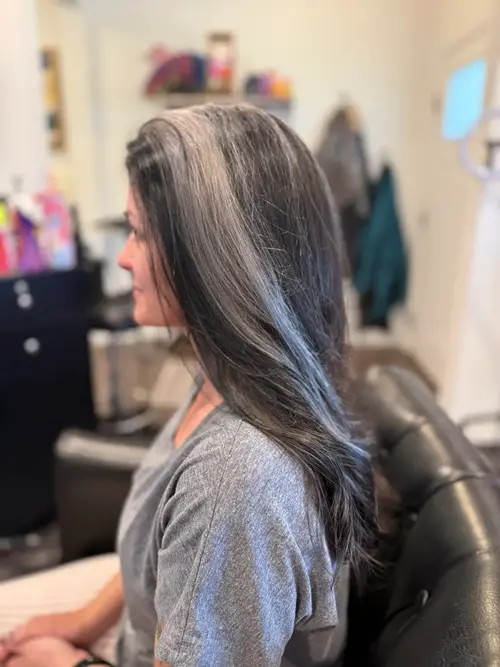 Five hour color correction from overall black box die. To a beautiful silver streak.