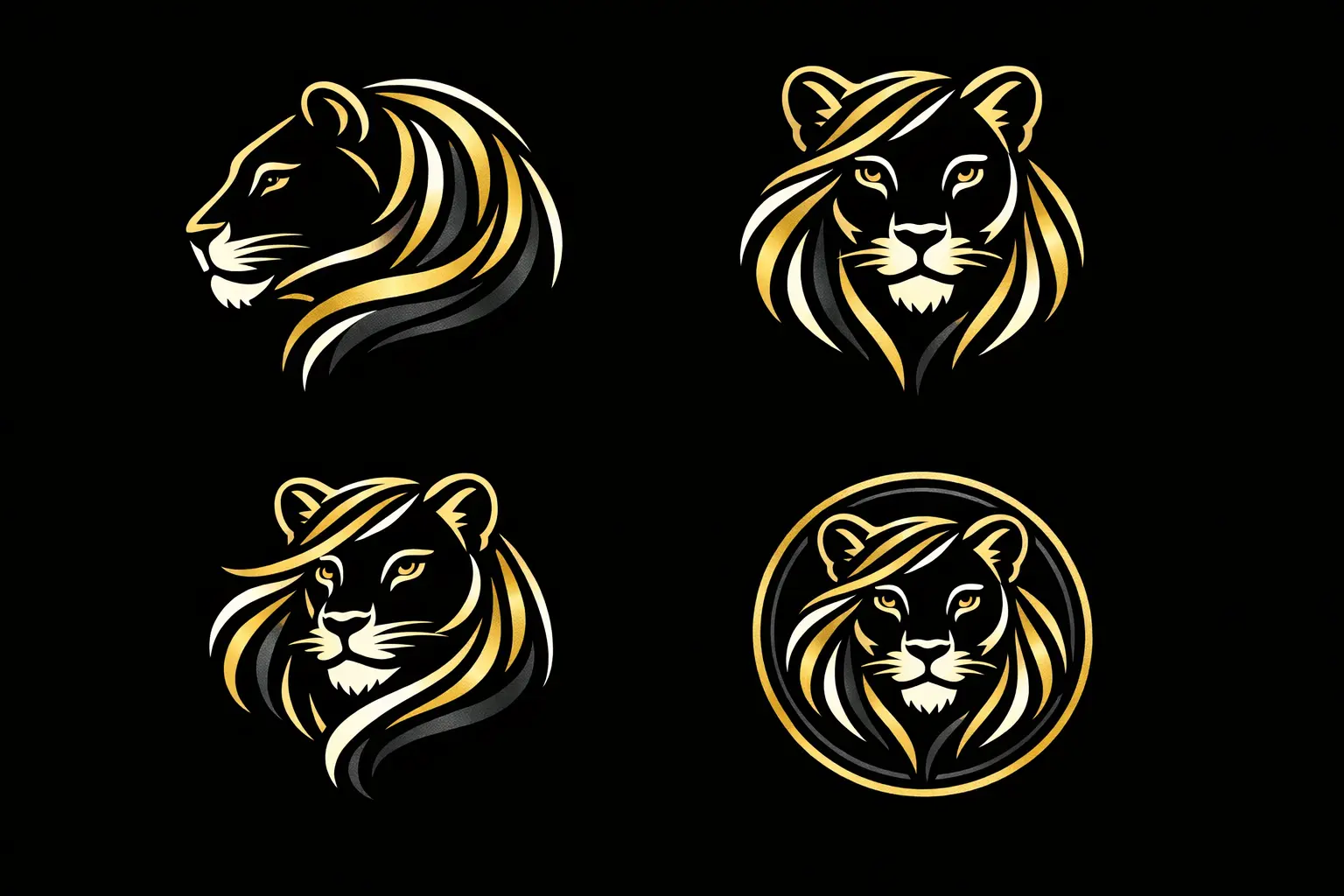 lioness hair designs, a black and gold, three color, luxury icon brand, easy to stitch onto clothing