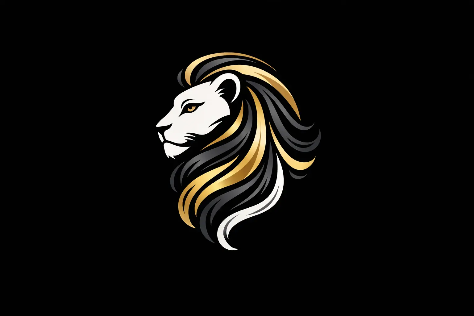 lioness hair designs, a black and gold, three color, luxury, upscale, icon, brand, easy to stitch onto clothing